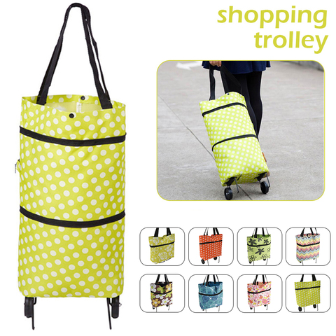 2022 Folding Shopping Pull Cart Trolley Bag With Wheels Foldable Shopping Bag Reusable Grocery Bag Food Organizer Vegetables Bag ► Photo 1/6