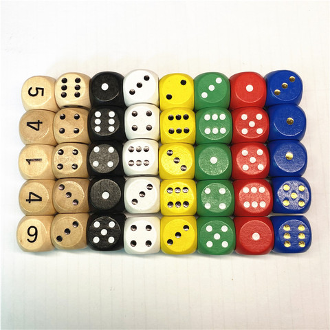 10pcs  Wood Dice D6 Sided Dice 16mm Digital number or point Cubes Round Corner For Kid Toys Board Games ► Photo 1/6