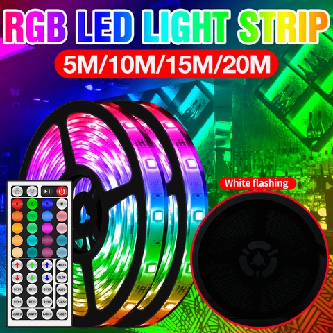 RGB 5050SMD Flexible LED Strip Lamp Waterproof Wireless Remote Control Strip Light LED RGB 5M 10M 15M 20M Adapter US EU UK Plug ► Photo 1/6