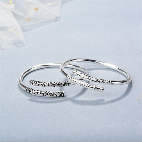 New Simple Creative Wukong's Weapon Bracelets 925 Sterling Silver Jewelry Fashion Personality Hoop Bar Couple Bangles SB196 ► Photo 1/6