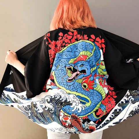 Kimono Women Japanese Yukata Female Kimono Cardigan Haori Japanese Streetwear Soft Girl Harajuku Shirt Dragon Clothes FF2006 ► Photo 1/6