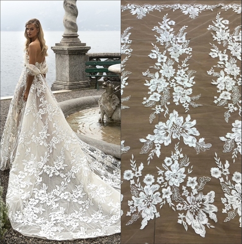 Embroidered Flowers, Branches and Leaves Lace Fabric Wedding Dress Decoration DIY Sewing Accessories RS2932 ► Photo 1/2