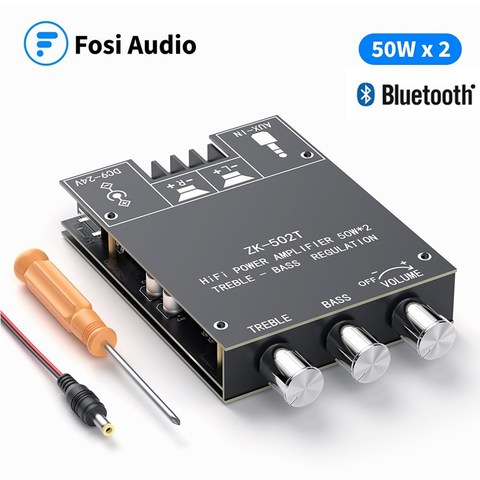 Fosi Audio Bluetooth 5.0 Audio Receiver Amplifier Board Wireless Power Digital AUX Amp Module Bass & Treble TPA3116D2 50W x2 ► Photo 1/6