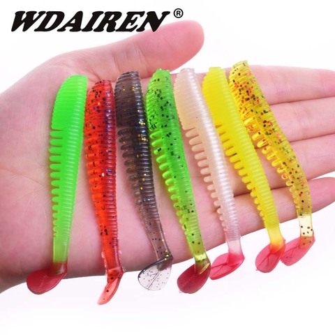 10Pcs/lot T Tail sawtooth worm soft bait 75mm 2g silicone Swimbait Wobblers Shrimp Bass Fishing lure Artificial rubber Lures ► Photo 1/6