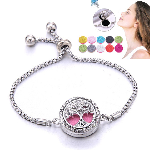 2022 New Aromatherapy Bracelet Diffuser Jewelry Adjustable Chain Crystal Rhinestone Tree Of Life Aroma Perfume Locket Bracelet ► Photo 1/6