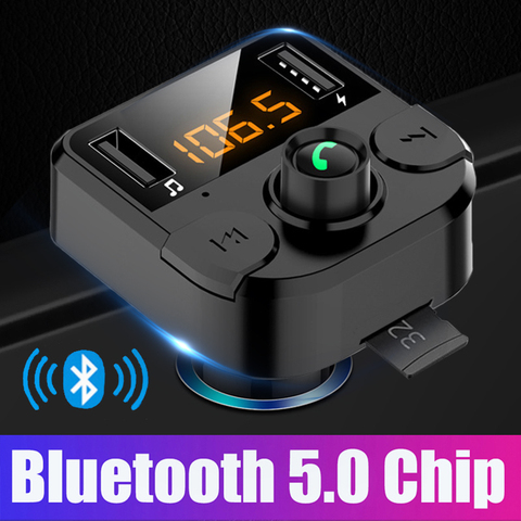 JINSERTA Bluetooth 5.0 Fm Transmitter Car Kit MP3 Modulator Car Charger Double USB With LED Lattice screen EQ Mode ► Photo 1/6