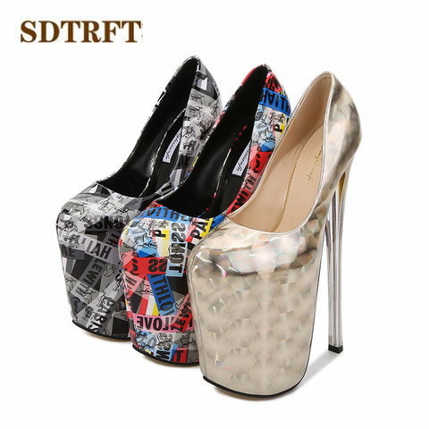 SDTRFT Crossdresser Platforms Stilettos 22cm thin heels Round Toe Ladies Party pumps Shallow mouth women Catwalk Shows shoes ► Photo 1/1