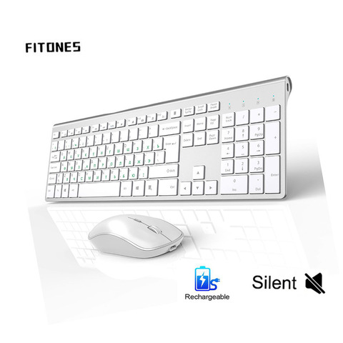 Russian wireless keyboard, ergonomic design, rechargeable mouse, 2400DPI, wireless mute design stable connection,silver white ► Photo 1/6