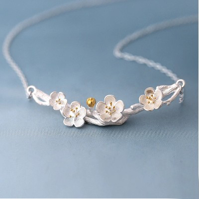 REETI 925 Sterling Silver Necklaces Plum Flower Pendants&Necklaces Jewelry Collar Colar de Plata ► Photo 1/5