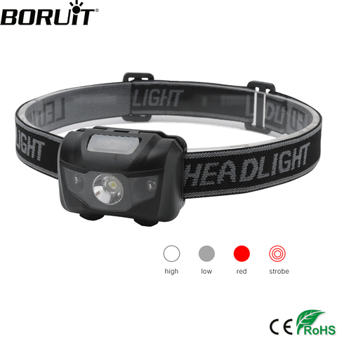 BORUiT 3W Powerfull Mini Headlamp Red Light LED Headlight 4-Mode Waterproof Head Torch Camping Hunting Flashlight AAA Battery ► Photo 1/6