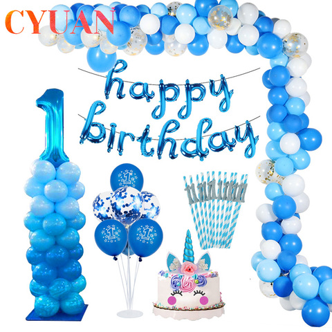 Buy Online Cyuan Number 1st Blue Gold Balloons Birthday Party Kids Girl First Birthday Banner One Year Old Baby Shower Boy Decorations Alitools