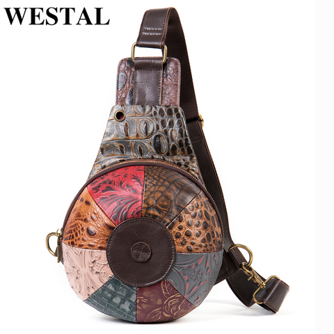 WESTAL Crossbody Bags for Women Chest/Sling Bags Women's Bag Genuine Leather Shoulder/Messenger Bag Patchwork Female Chest Pack ► Photo 1/6