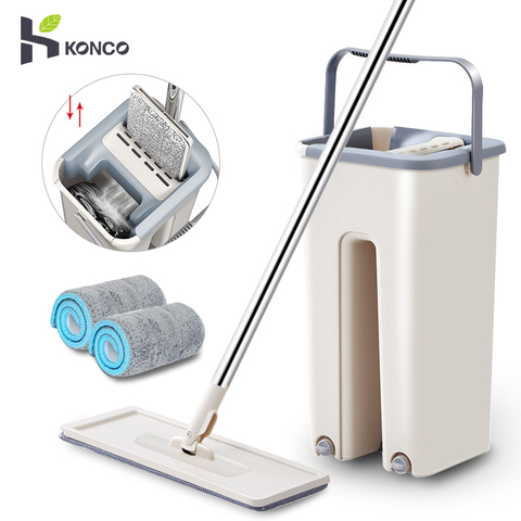 Konco Floor Cleaning Mops 360 Rotating Mop with Bucket Squeeze Flat Mop Home Kitchen Floor Cleaner Floor Scrubber   Tile Mop ► Photo 1/6