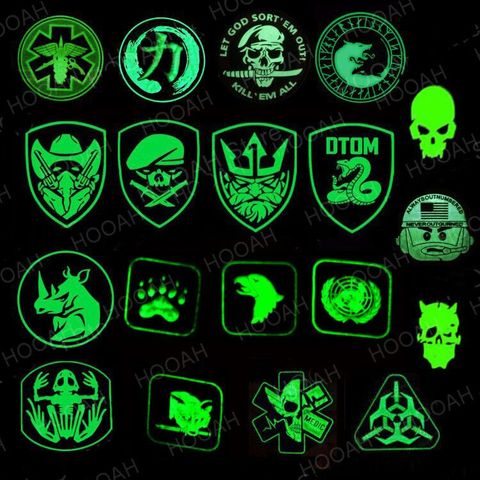 Luminous PVC Patch Glow In Dark Rubber Patches Military Hook Back