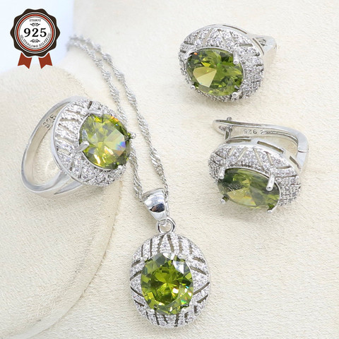 2022 Olive Zicon  Silver Color Jewelry Set for Women Hoop Earrings Necklace Pendant Ring Party Wedding  Gift ► Photo 1/6