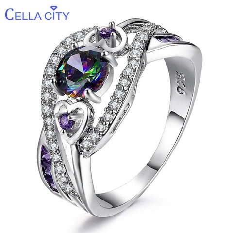 Cellacity Trendy Gemstones Ring for Women Silver 925 Fine Jewelry Round Aquamarine Topaz Zircon Size5-10 Female Gift Wholesale ► Photo 1/6