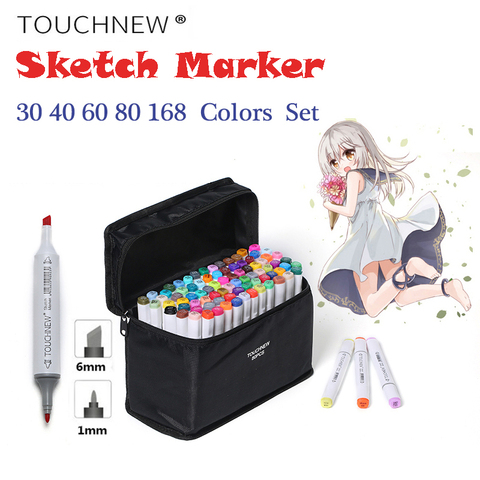 TOUCHNEW Alcohol Markers 30/40/60/80/168 Colors Dual Head Sketch Markers Brush Pen Set For Drawing Manga Design Art Markers ► Photo 1/6