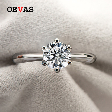 OEVAS Real 1 Carat D Color Moissanite Wedding Rings For Women Top Quality 18K White Gold Color 100% 925 Sterling Silver Jewelry ► Photo 1/1