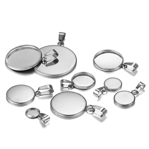 10pcs/lot 6-25mm Stainless Steel Blank Trays Pendant Settings With Clasps Cabochon Base Bezel For DIY Jewelry Making Supplies ► Photo 1/6