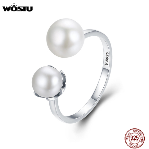 WOSTU 925 Sterling Silver & Freshwater Pearl Cultured Elegance Finger Rings For Women S925 Silver Jewelry Luxury Gift CQR192 ► Photo 1/6