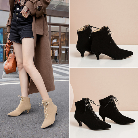Fashion Lace Up Ankle Boots For Women New 2022 Casual Pointed Toe Low Heels Women's Ankle Boots Short Shoes Lady Large Size 45 ► Photo 1/6