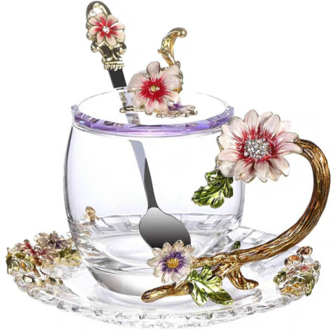 Enamel Tea mug High temperature resistance crystal Flower Tea set breakfast mug Drinkware afternoon Tea cup beautiful gift ► Photo 1/6