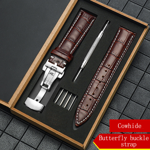 Watchband 16mm 18mm 19mm 20mm 21mm 22mm Genuine Leather Watchband With Butterfly Clasp Bands Croco Grain Bracelet ► Photo 1/5