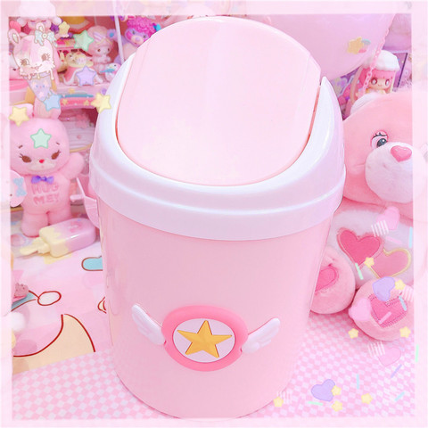 1pc Pink Mini Bear Shaped Desktop Trash Can With Lid, For Bedroom