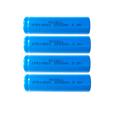4pcs Pkcell IFR14500  lifepo Battery 3.2v 600MAH LiFepo4 AA Lithium ion Rechargeable Batteries flat top for flashlight Shaver ► Photo 1/5