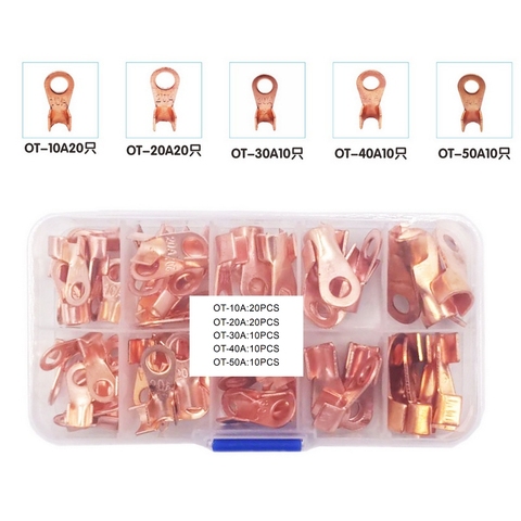 70PCS Copper Battery Cable Connector Terminal Open Lugs OT-10A 20A 30A 40A 50A ► Photo 1/6