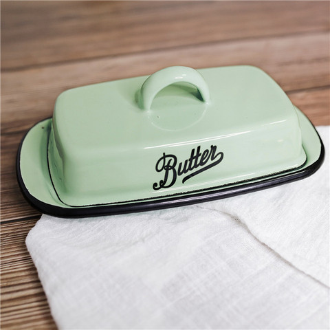 Retro Nostalgic Enamel With Lid Snack Tray Home Kitchen Tableware Butter Box Cheese Storage Box ► Photo 1/4