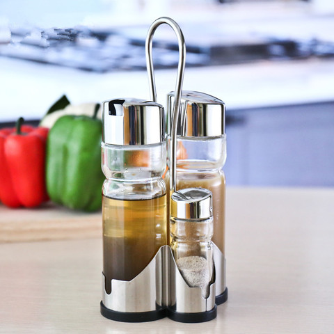 Classical Stainless Glass Oil Soy Sauce Vinegar Bottle Pepper Salt Spice Jars Set ► Photo 1/5