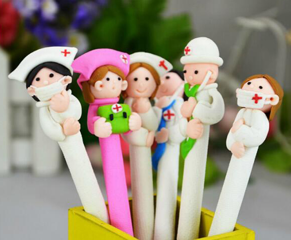 6Pcs Creative Character Doctor Nurse Polymer Pen Office School Supply Stationery 