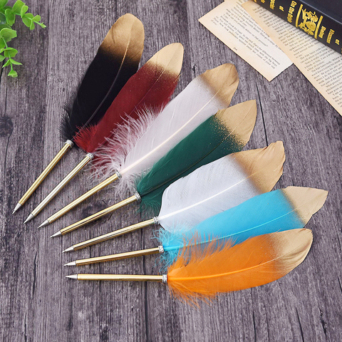 10 pcs Feather ballpoint pen Creative spray gold feather pen ball Metal signature pen Brush Christmas gift Wedding signature pen ► Photo 1/6