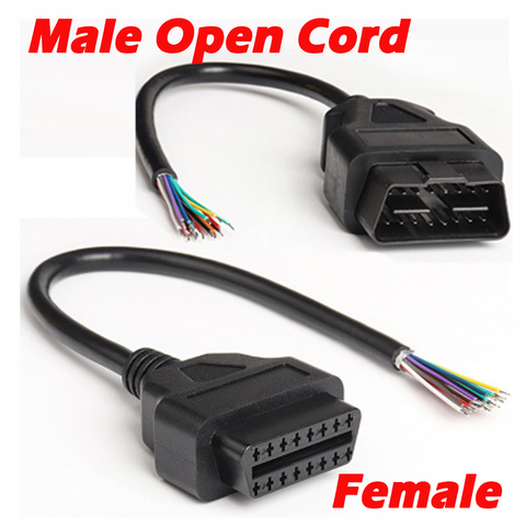 30cm OBD2 16PIN Opening Female Male Cable for ELM327 Extension Adapter OBD Open Cord OBDII EOBD 16 Pin Adaptor  Plug ► Photo 1/6