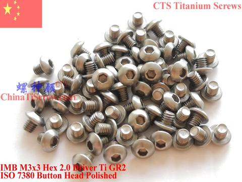 ISO 7380 Titanium screw M3x3 M3x4 M3x5 M3x6 M3x7 M3x8 M3x10 Button Head Hex 2.0 Driver Ti GR2 Polished 25 pcs ► Photo 1/6