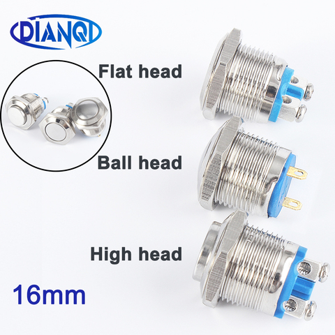 16mm Flat High spherical round head metal push button switches reset button momentary start waterproof mechanical equipment horn ► Photo 1/6