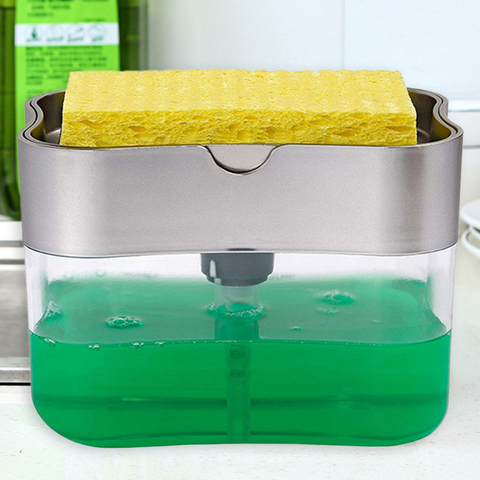 2 in 1 Scrubbing Liquid Detergent Dispenser Press-type Liquid Soap Box Pump Organizer with Sponge Kitchen Tool Bathroom Supplies ► Photo 1/6