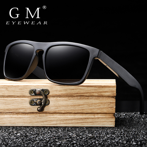 GM New Arrivals Black Wooden Polarized Sunglasses for Men Bamboo Sunglasses Red UV400 Lenses Fashion Driving Shades S5523 ► Photo 1/6