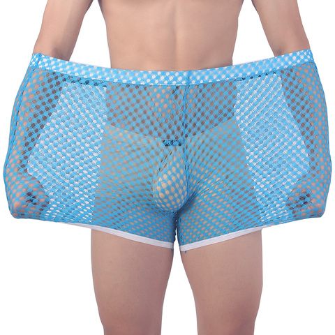 Mens Sexy Sleepwear Big Mesh Brand-clothing Honeycomb Net Men's Home Pajamas Shorts Sexy Sleep Bottom Mens Sheer Pajamas ► Photo 1/6