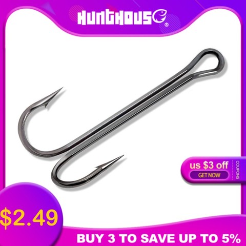 Hunthouse fishing hooks 1/0 2/0 3/0 Double Hook long high carbon steel fishing hook sharp hooks fishing #1 #2 #3 #4 ► Photo 1/6