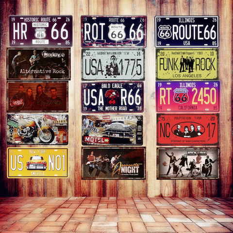 USA Vintage Metal Tin Signs Route 66 Car Number License Plate Plaque Poster Bar Club Wall Garage Home Decoration 15*30cm A133 ► Photo 1/6