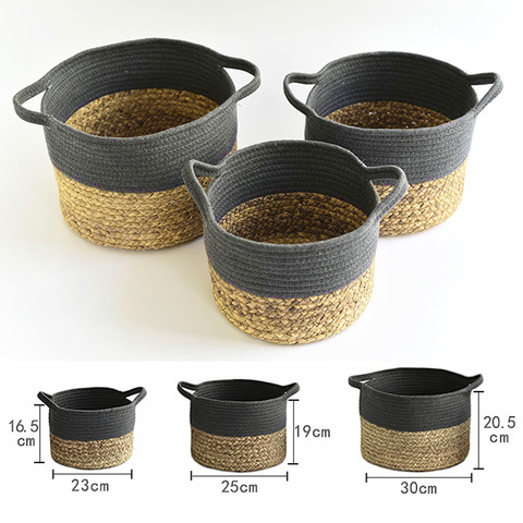 1 Piece Seagrass Storage Basket White Grey Indoor Planter Cover Cotton Rope & Natural Woven Pot Basket ► Photo 1/6