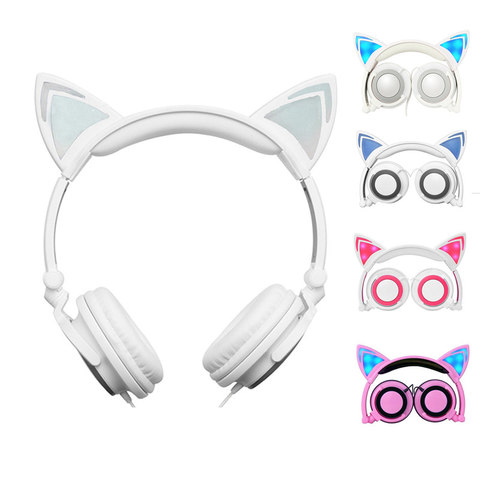 Cute cat ear headset wired headphones LED music light wired headband beautiful foldable colorful headset with 3.5 jack kid gift ► Photo 1/6