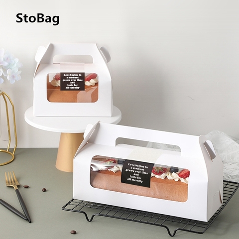 StoBag 10pcs Handle Cake Packing Boxes Towel Roll Swiss Roll Birthday Party Farvor Handmake Gift With Transparent Window ► Photo 1/5