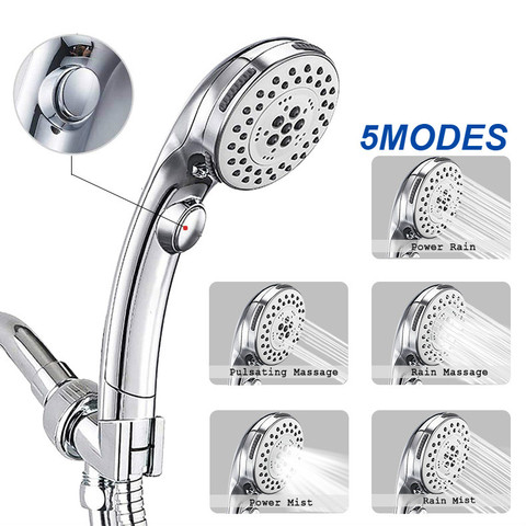 High Pressure 5 Setting Shower Head Hand-Held with ON/OFF Switch and Spa Spray Mode Hand Held Shower Head Spray Shower ► Photo 1/6