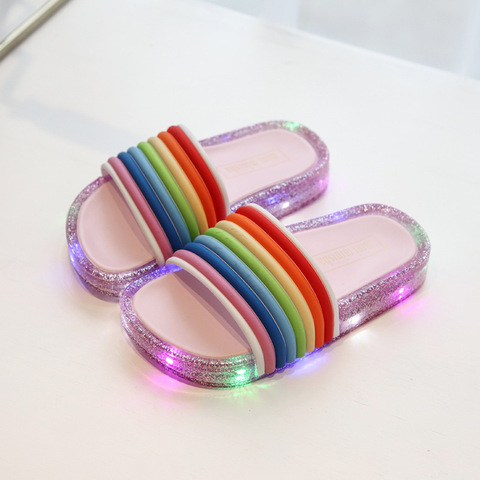 2022 New Children Led Flashing Rainbow Flip Flops Striped Toddler Girl Jelly Slippers Summer Kids Luminous Slipper Shoes SO027 ► Photo 1/6