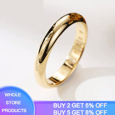 YANHUI Real Pure 18K Gold Color Rings For Women And Men Simple Couple Ring Smooth Wedding Band For Lovers JR050 ► Photo 1/6