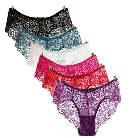 Mid Waist Women Panties Full Lace Transparent Underwear Plus Size Briefs Female S-XL Hollow Out Shorts Underpants ► Photo 1/6