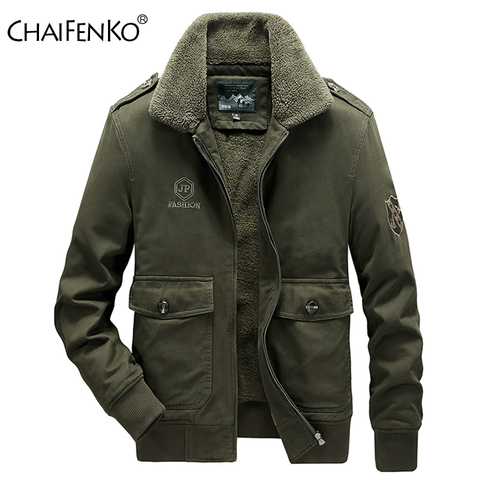 CHAIFENKO Bomber Jacket Parka Coat Men Winter Warm Thick Fleece Fur Collar Military Coat Men Brand Army Tactics Jacket Men 6XL ► Photo 1/6